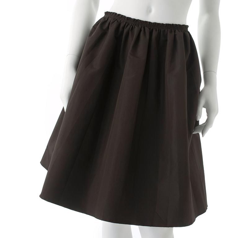 PRADA, a brown silk blend skirt.