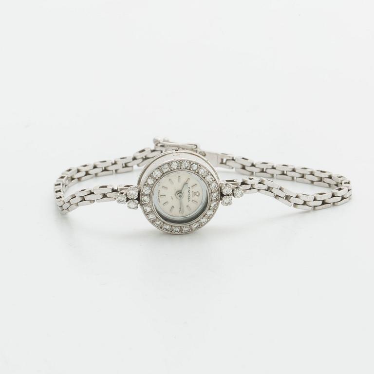 OMEGA ladies wristwatch, 15 mm, 18K whitegold, brilliant-cut diamonds approx 0,40 ct in total.