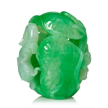 951. Skulptur, färgad jade. Kina, 1900-tal.