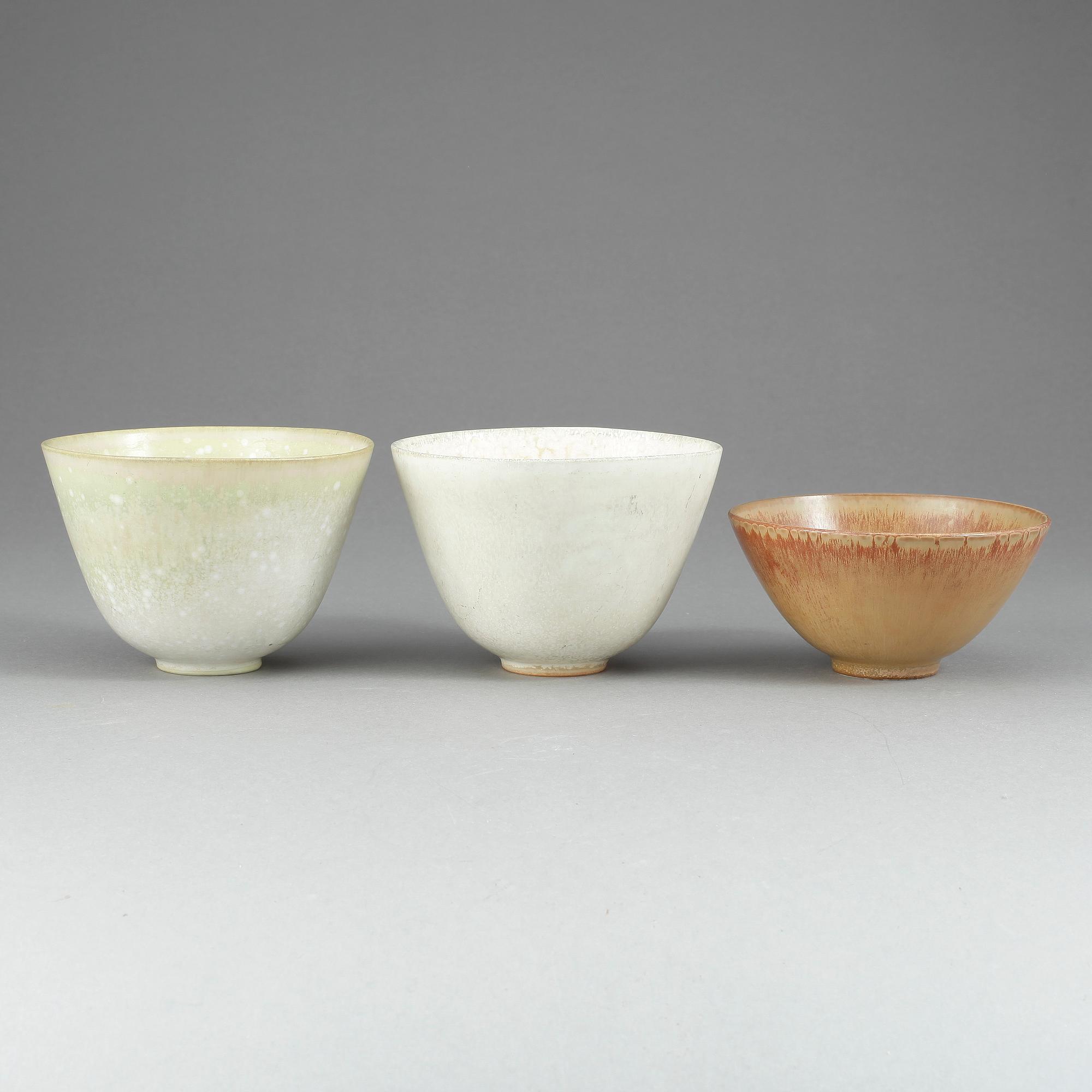 SKÅLAR, 3 st, stengods, Gunnar Nylund, Rörstrand, 1900-talets mitt.