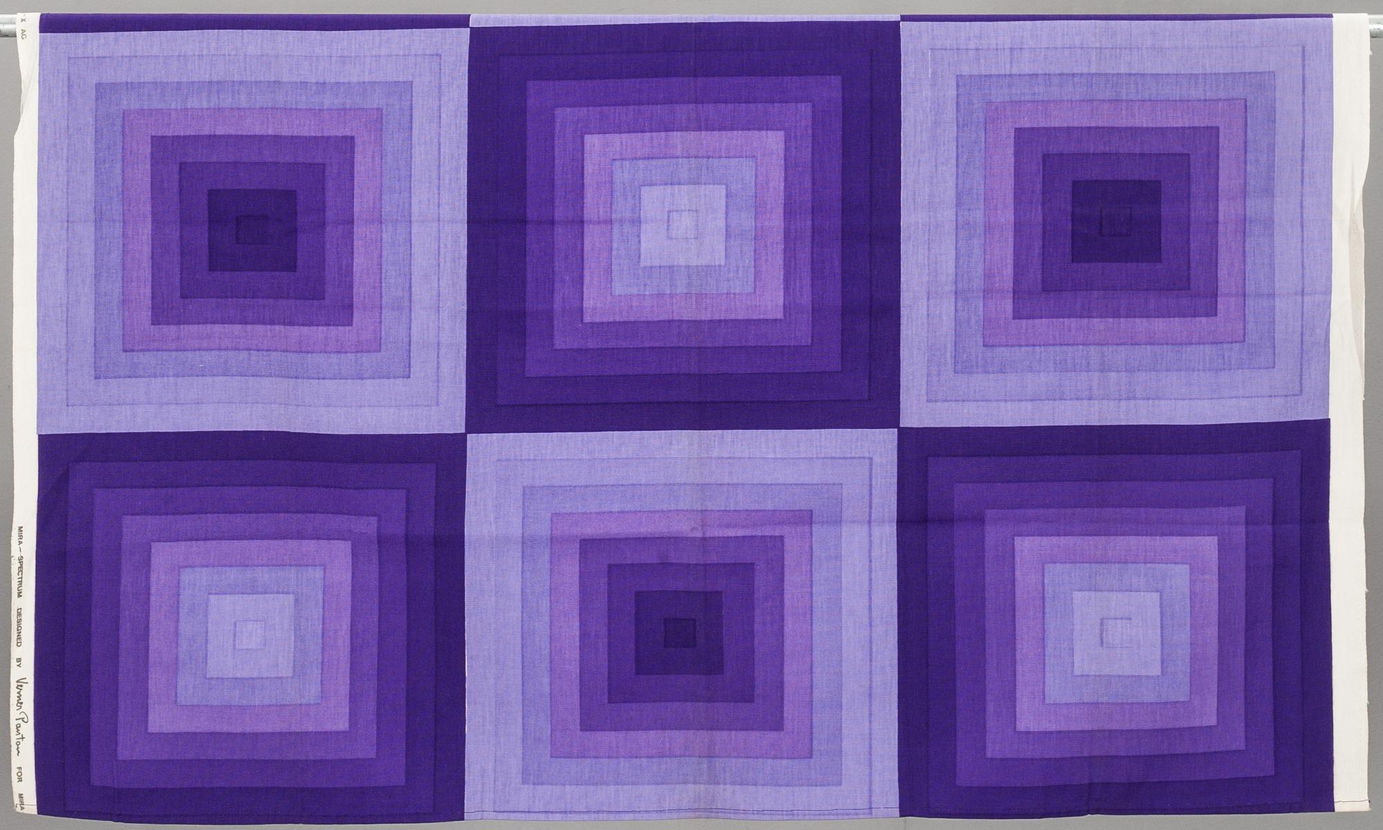 GARDINLÄNGDER, 2 st och PROVBITAR, 8 st, bommulskretong, Verner Panton för Mira-X.