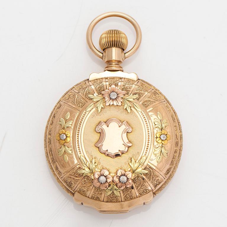 Hamilton, pocket watch, 50 mm, 14K gold in three colours, lever escapement.