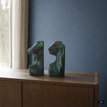 Björn Selder, a pair of green-patinated bronze sculptures/bookends, signed and numbered 4/100.
