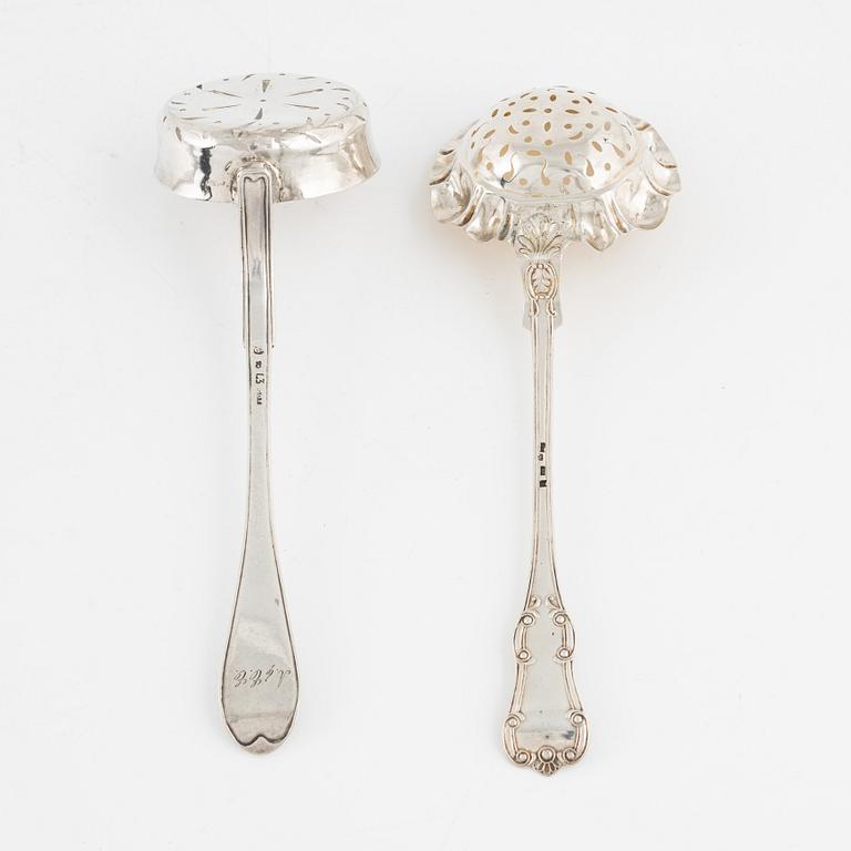 Two Swedish Silver Sprinkle Spoons, 19th century.