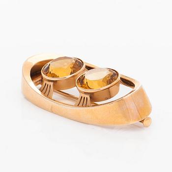 Brosch, 14K guld med citriner. Kaisaniemen Kello ja Kulta 1965.