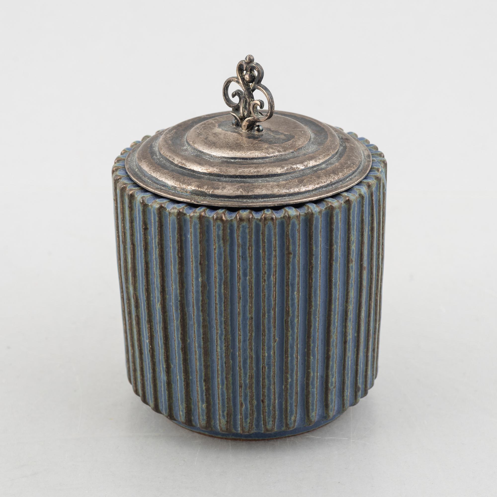 Arne Bang, a stoneware jar with sterling silver cover, Denmark, mid-20th century.