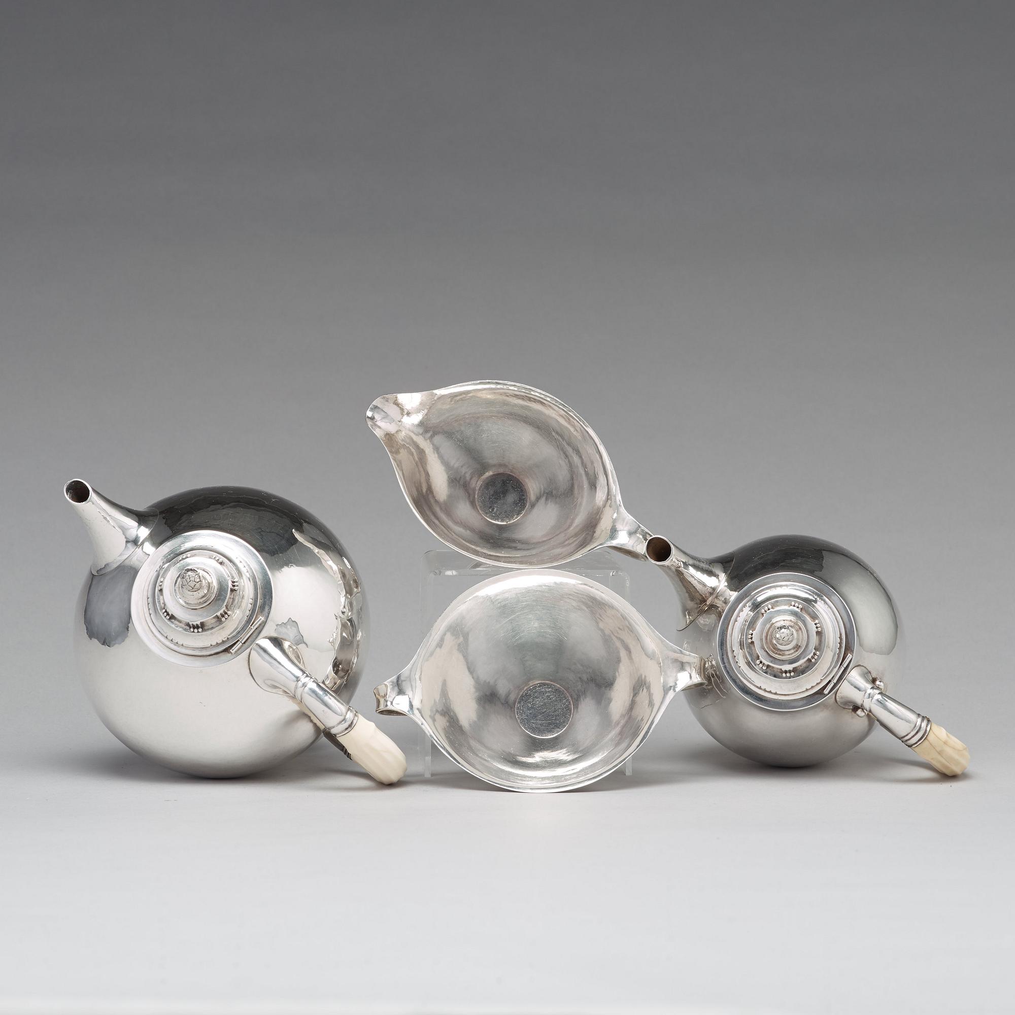 Johan Rohde, kaffe- och teservis 4 delar, Georg Jensen, Köpenhamn 1919, 830/1000 silver, svenska importstämplar GAB F.