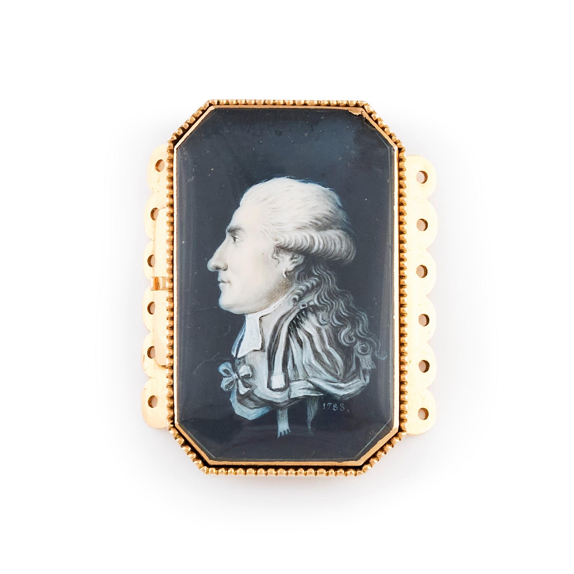 Miniatyrporträtt daterad 1788 infattad i halssmycke, 14 K guld, sannolikt Frankrike.