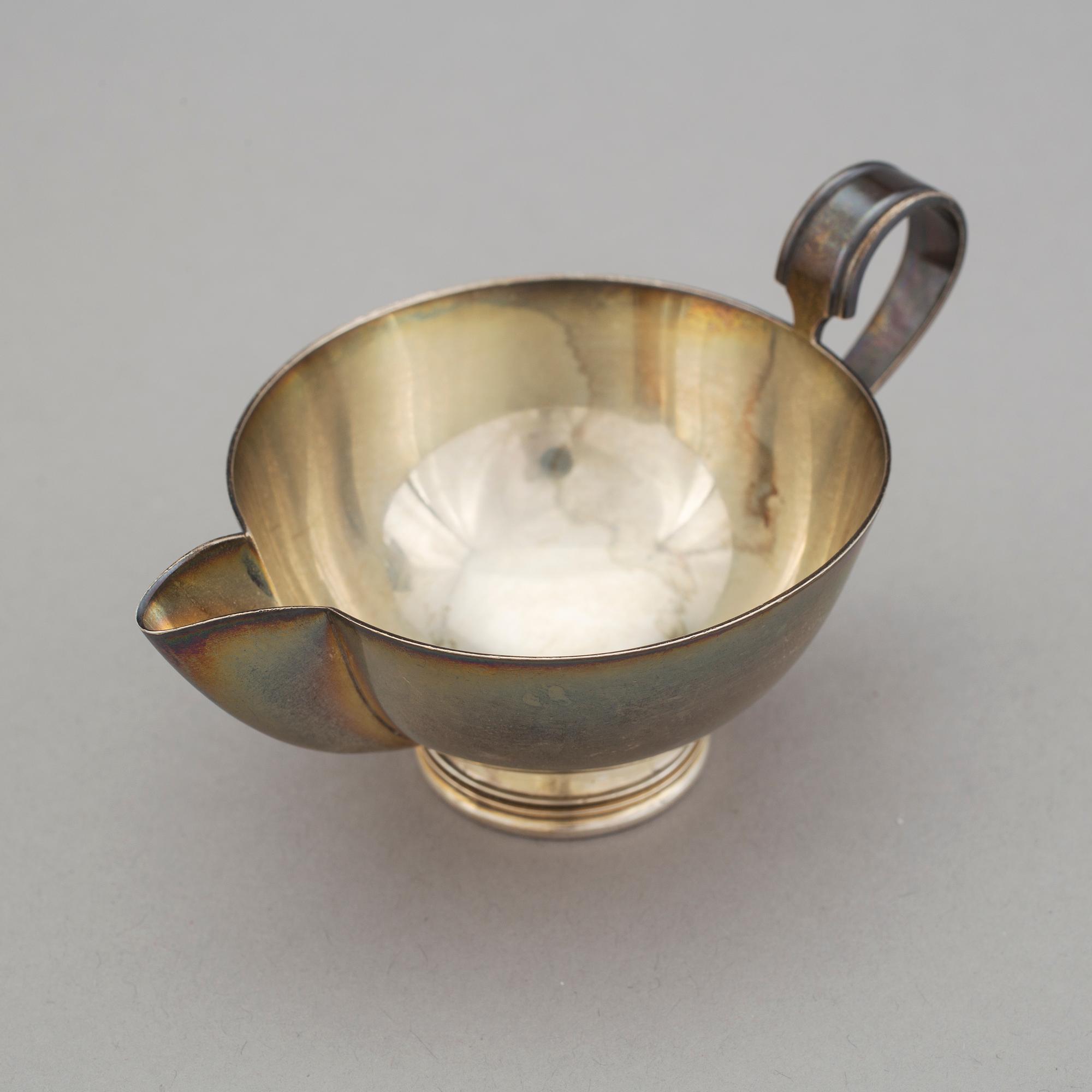 SOCKERSKÅL, GRÄDDSNIPA OCH BRICKA, silver, Flavia, Sverige, 1949-1973. Vikt ca 390 gram.