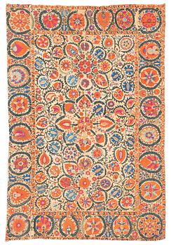 334. A 19th century Suzani embroidery, prossibly  Bukhara, Uzbekistan, ca 241 x 164 cm.