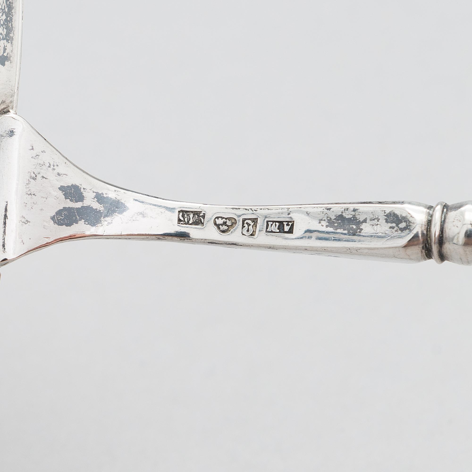 Four silver ladles, Sweden and England, 18th and 19th centuries.
