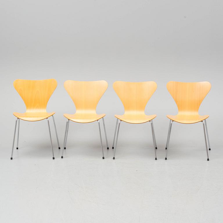 ARNE JACOBSEN, four Series 7 chairs from Fritz Hansen, Denmark, 1996-8.