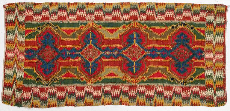 Sled cushion, Rölakan, southwestern Skåne, early 19th century, 115 x 55 cm.