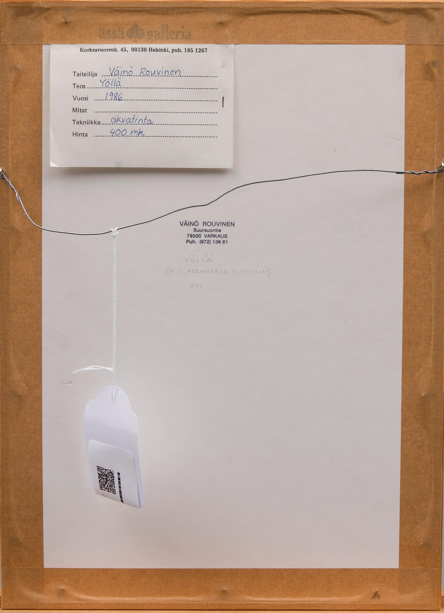 VÄINÖ ROUVINEN, akvatint, signerad och daterad 1986. Konstnärens provavdrag.