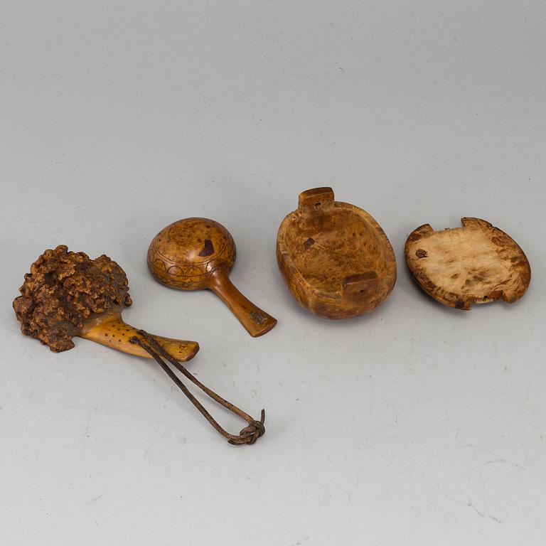 Three Sami burr birch items, one dated 1937.