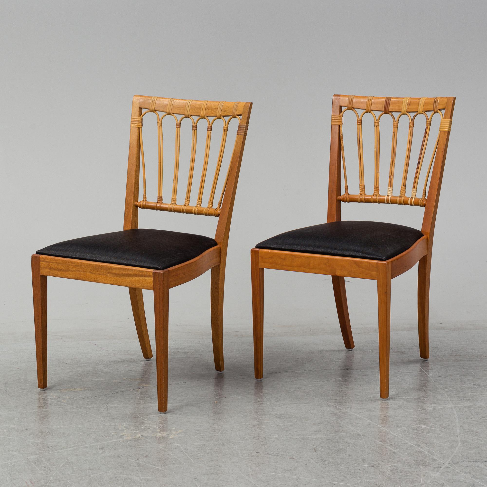 A set of six mahogany and rattan dining chairs, Josef Frank, , model 1165, Svenskt Tenn, Stockholm.