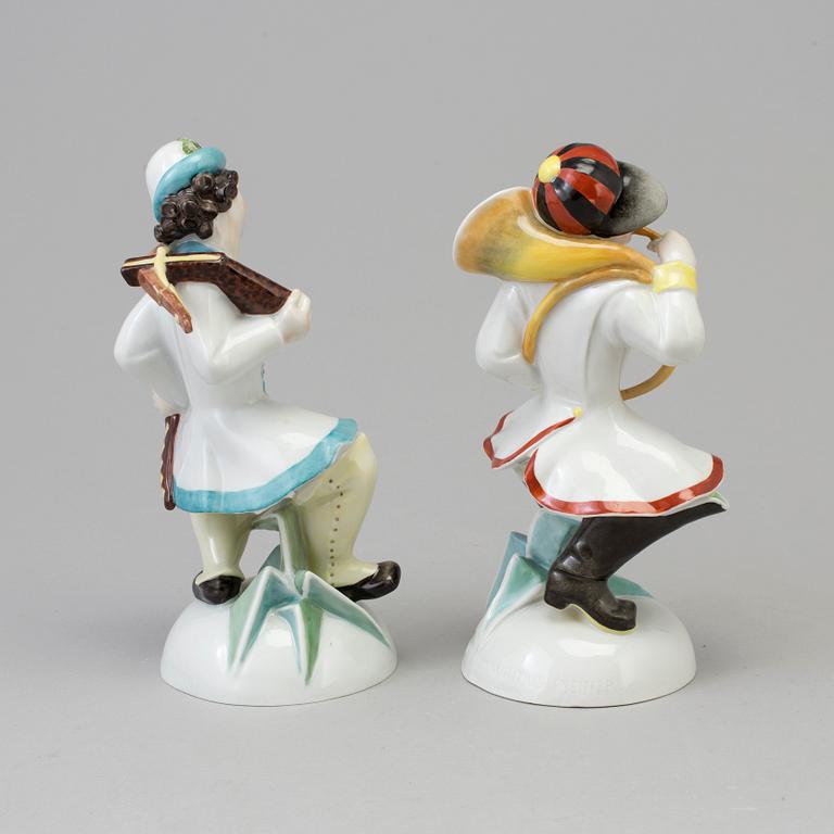 Two German porcelain figurines of huntsmen, 1920's.