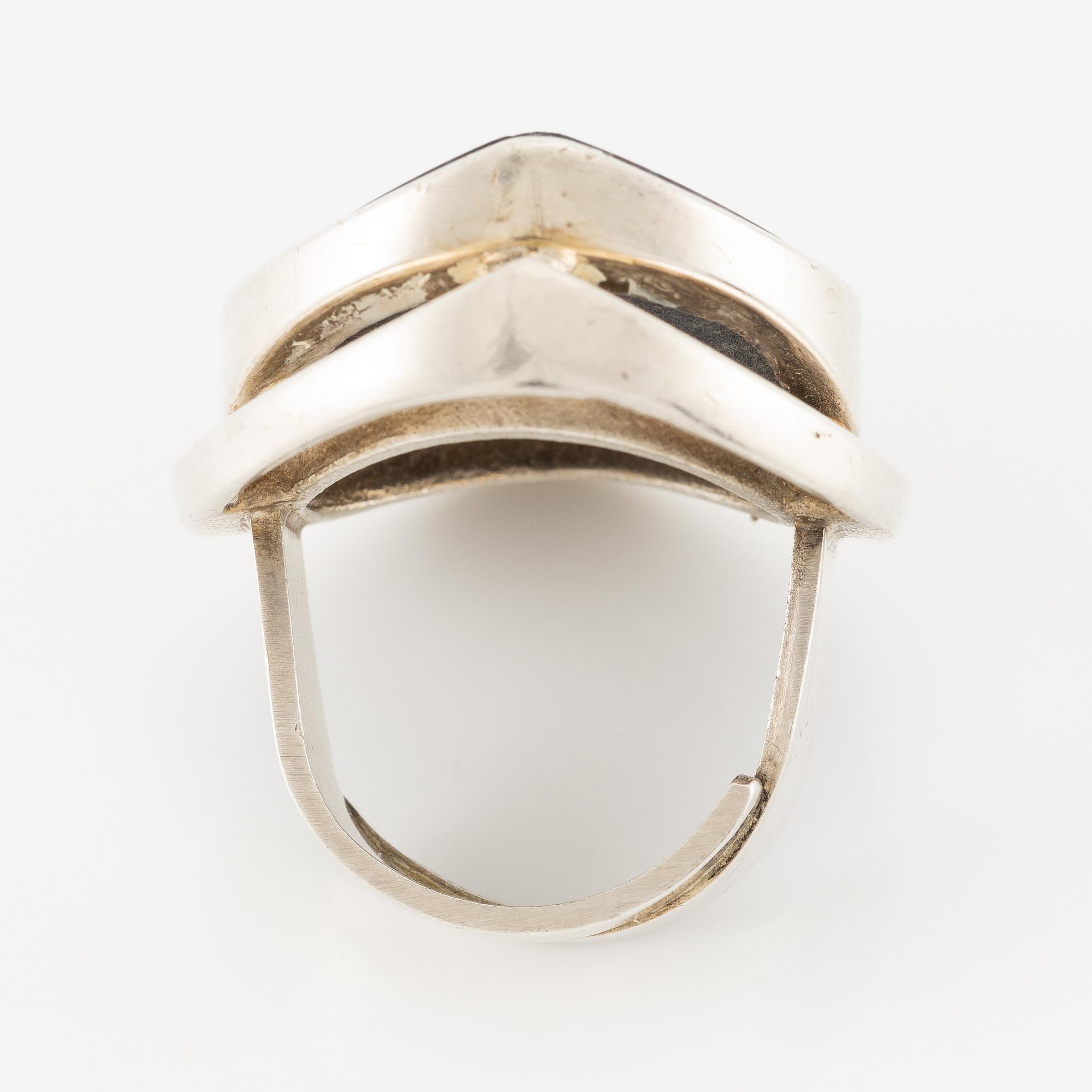 Jorma Laine, ring, silver and spectrolite, Turun Hopea, Turku, Finland 1973.