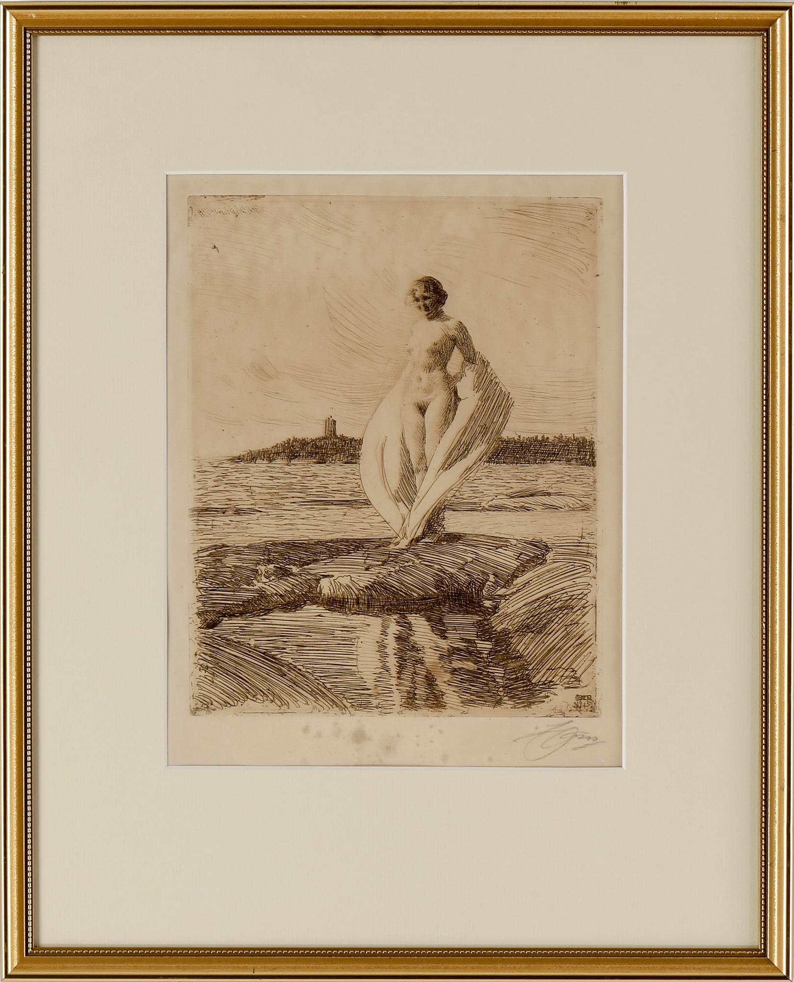 ANDERS ZORN, etsning, "Svanen", utförd 1915, signerad med blyerts.