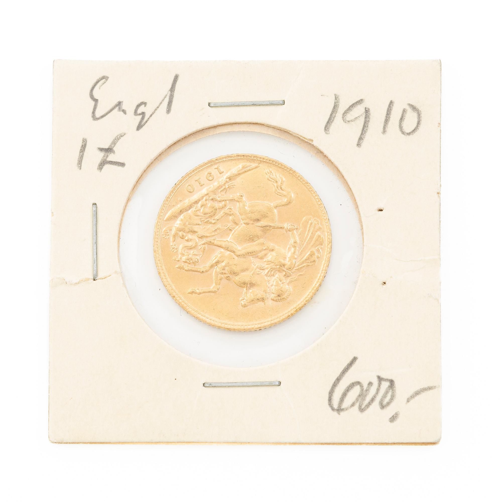 Guldmynt, Storbritannien, Edward VII, 1 Sovereign, 1910.