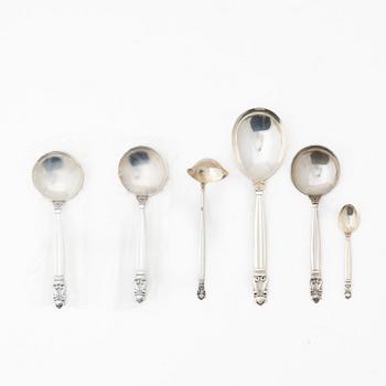 Johan Rohde, Bestick, 6 st, silver, modell Konge/Acorn, Georg Jensen, Danmark.