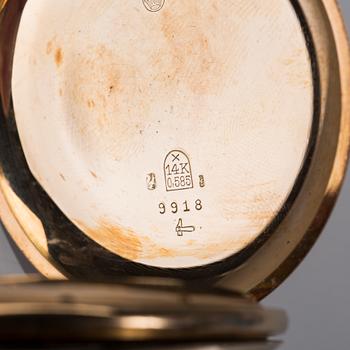 FICKUR, 14K guld, 1900-talets första hälft. Total vikt inklusive urverk och kedja(18K) ca 84 g.