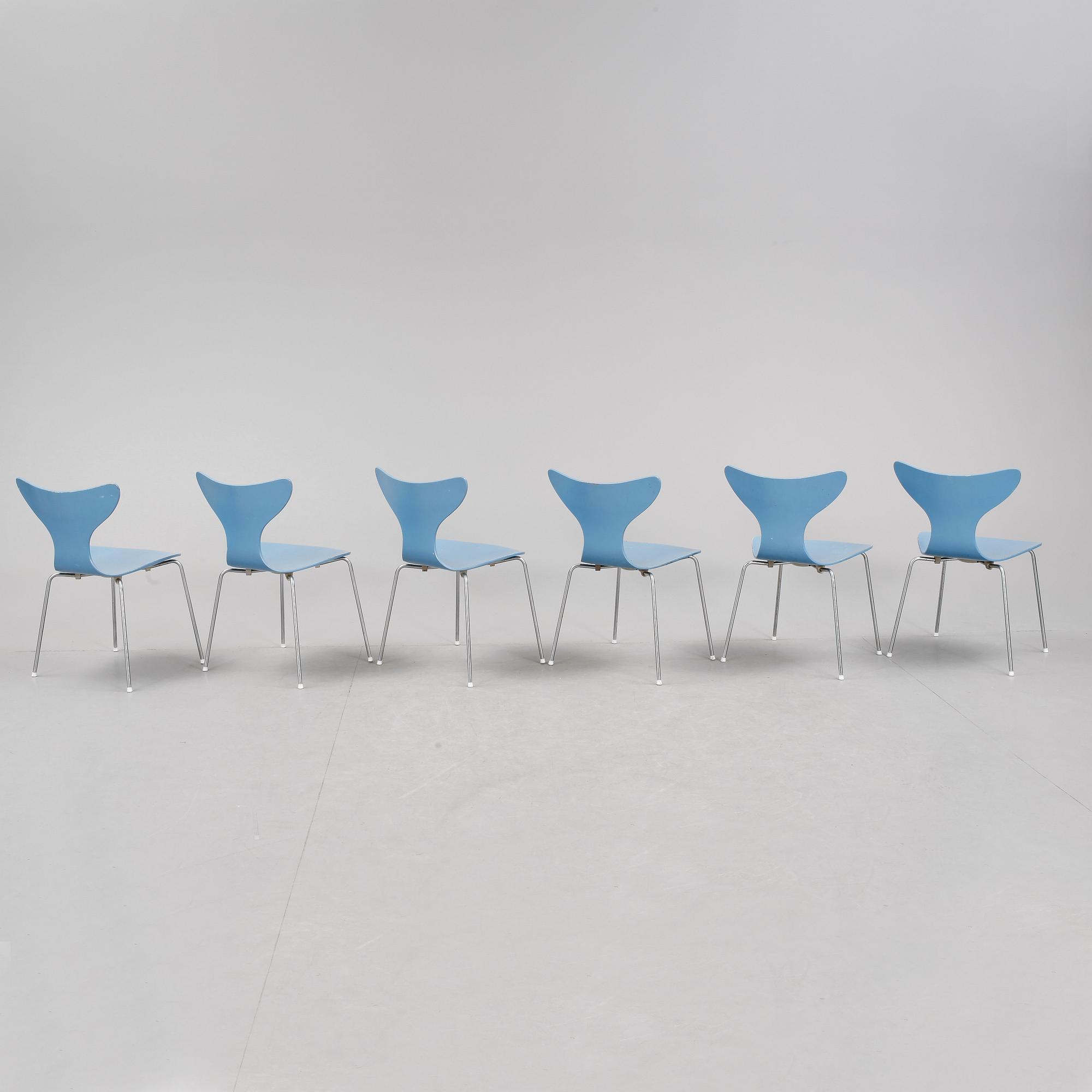 STOLAR, 6 stycken, "Liljan", Arne Jacobsen, 1970-tal.