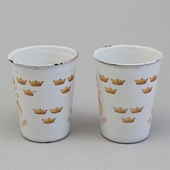 A pair memorial enamel cup in memory of Kin Oscar II's 25 years on the trone, 1872-1897, produced by Kockums.