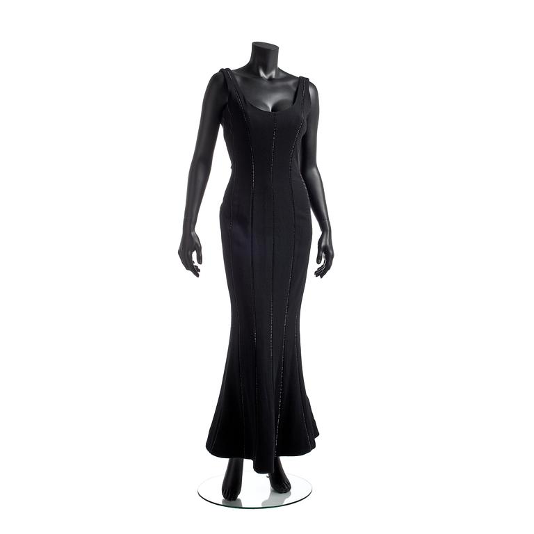 ESCADA, a black wool evening dress.