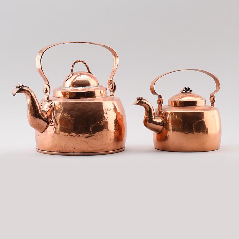 KAFFEPANNOR, 2 st, koppar, 1800-tal.
