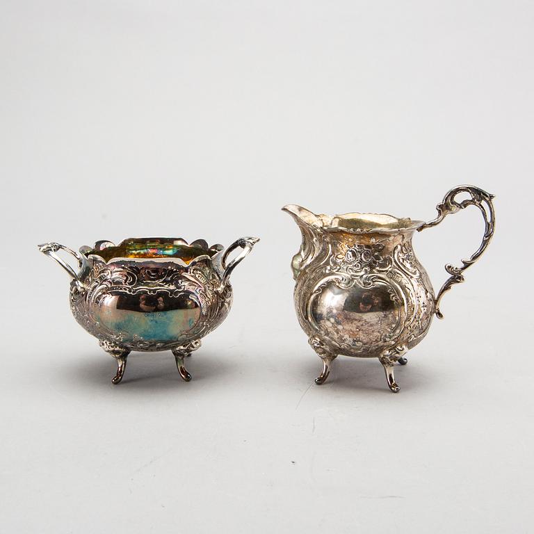 KAFFESERVIS, 3 delar, silver,  rokokostil.