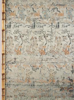 A celadon ground silk brocade panel, Qing dynasty, presumably 18th century.