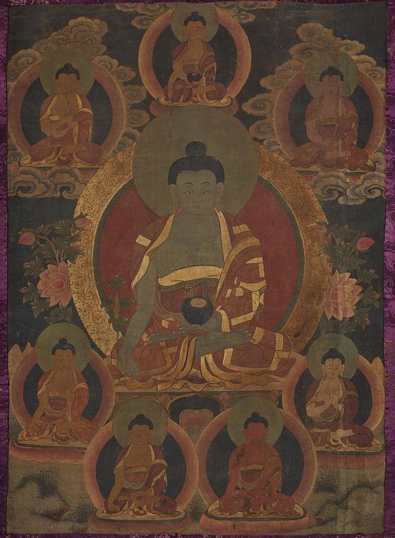 Thangka, Medicin Buddha, Tibet, sent 1900-tal.