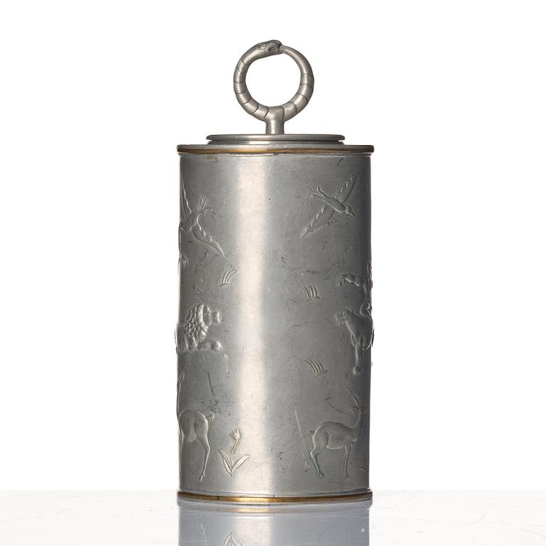 Nils Fougstedt, a pewter and brass jar model "A 608”, Firma Svenskt Tenn, Stockholm 1929.