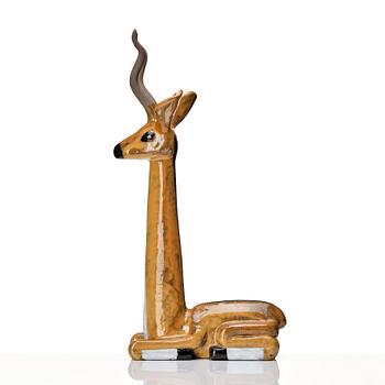 Vicke Lindstrand, a glazed ceramic sculpture of a gazelle, Upsala-Ekeby, Sweden 1948-60.