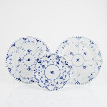 Plates, 3 pcs, porcelain, "Musselmalet", full lace, Royal Copenhagen, Denmark.