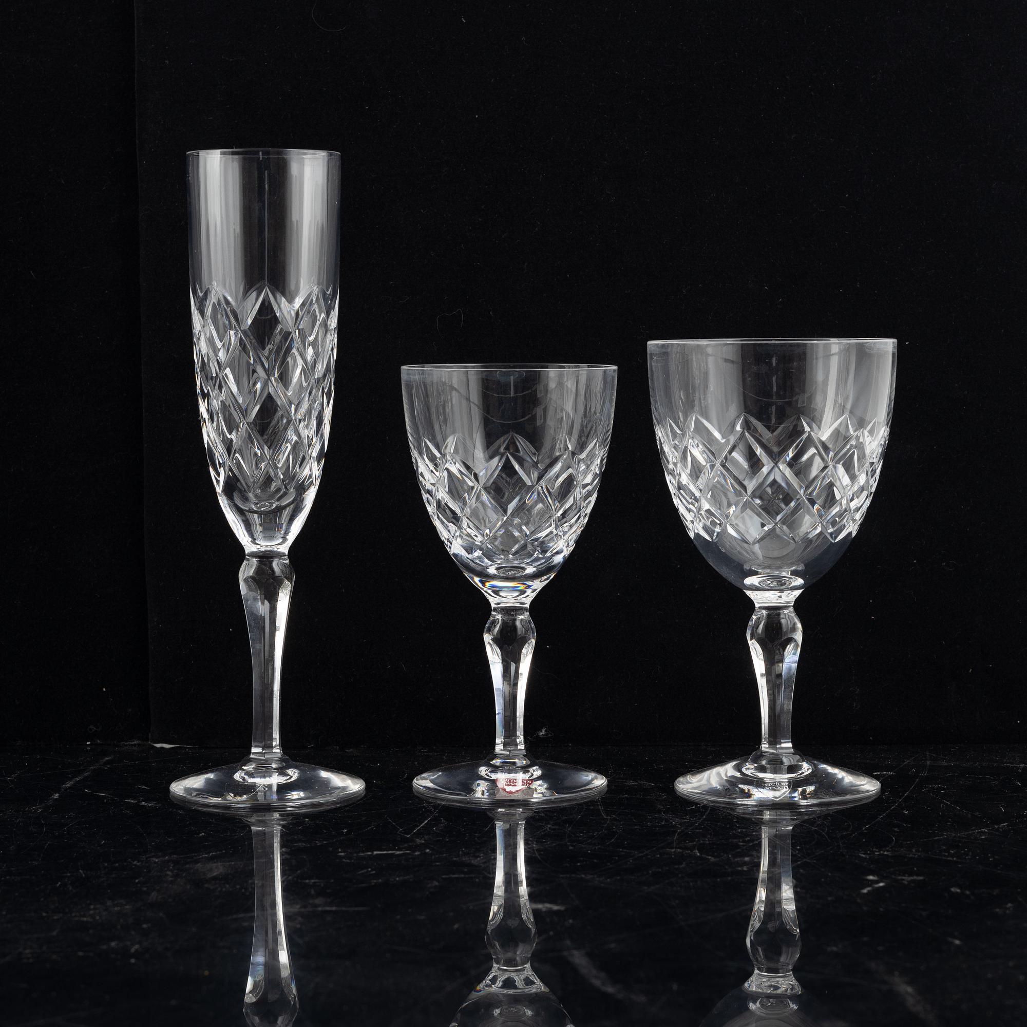 Gunnar Cyrén, glass service, 84 pieces, "Karolina", Olle Alberius, 12 pcs "Napoleon", Gunnar Cyrén, 24 pcs "Sofiero" Orrefors.