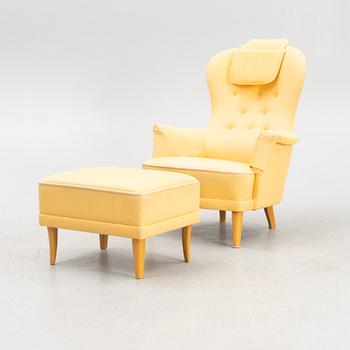 Carl Malmsten, a "Farmor" armchair with ottoman, O.H. Sjögren, Sweden.