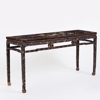 A  Chinese black lacquered altar table with mother of pearl inlay, 17th /18th Century.