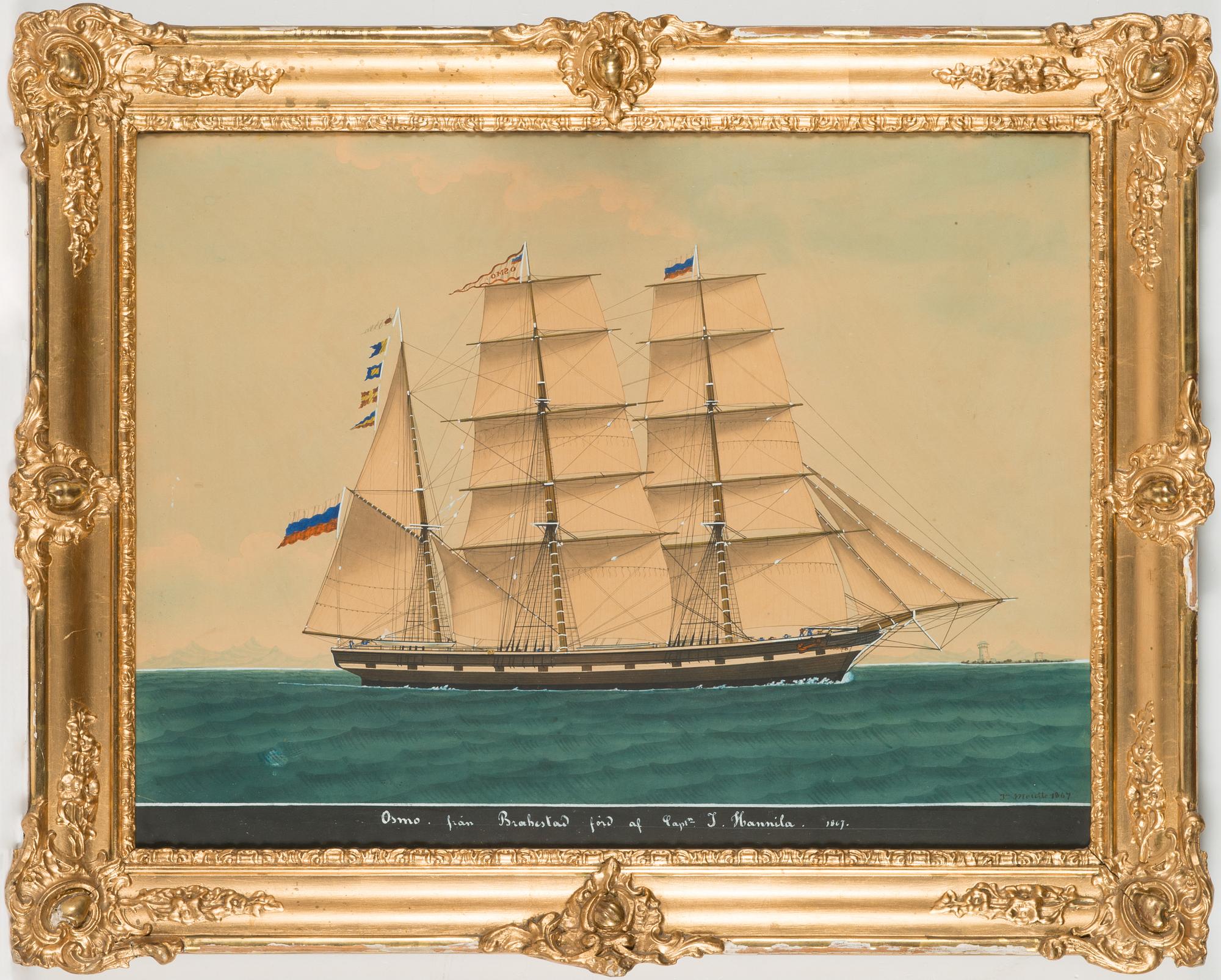 Okänd konstnär, akvarell och gouache, signerad 'Jm Moutte 1867'.