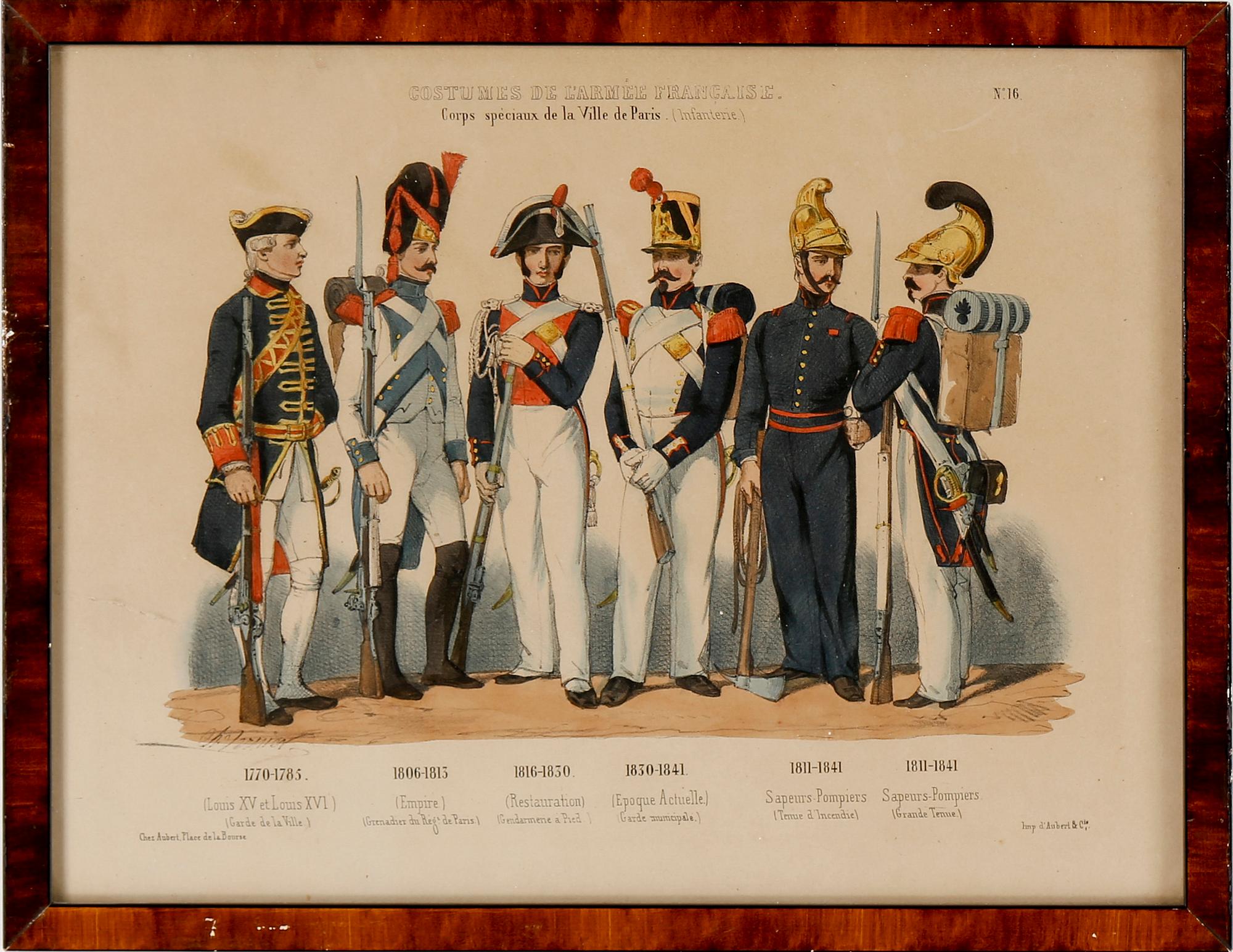 LITOGRAFISKA UNIFORMPLANSCHER, 7 st, Costumes de l'armée Française, 1800-talets slut.