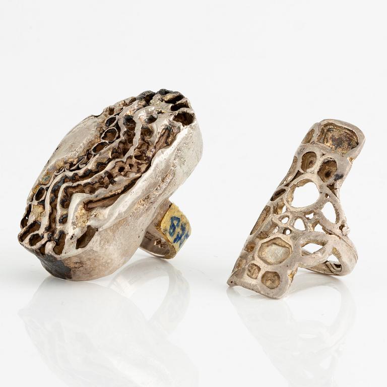 Lars Arby, six rings, silver, Gothenburg approx. 1966 and 1976.