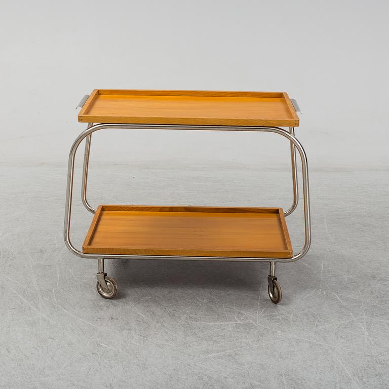 An elm and tubular steel drinks trolley, 1930's.