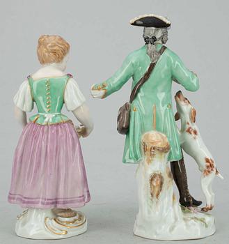 FIGURINER, 2 st, porslin, Meissen, 1800/1900-tal.