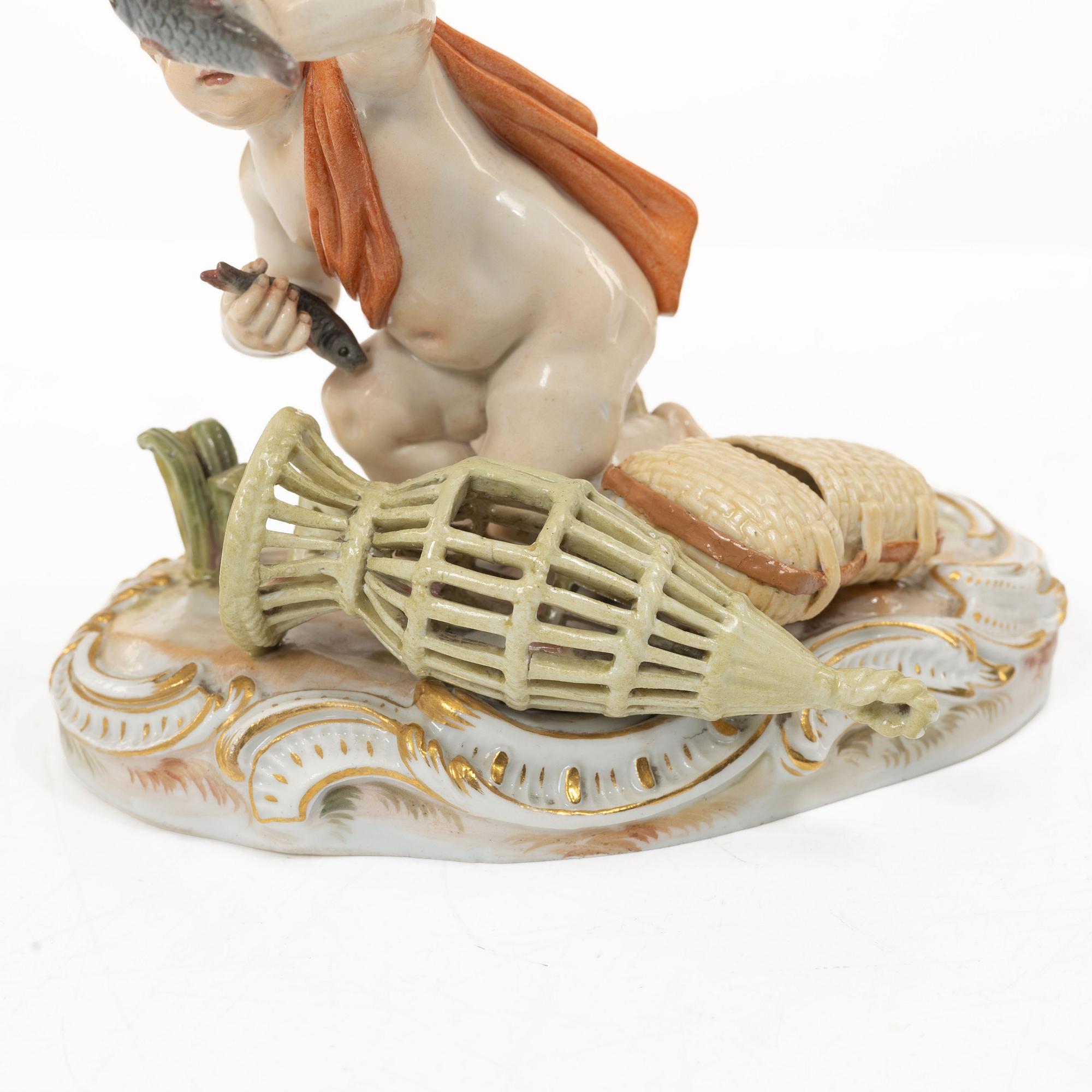Meissen, Two porcelain figurines, allegories of earth and water, circa 1900.