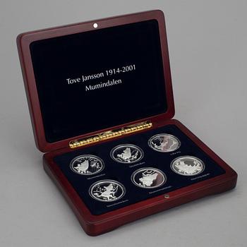 MYNT, 6 st, silver, Myntverket Sverige, minnespräglingar. Vikt 27 g.