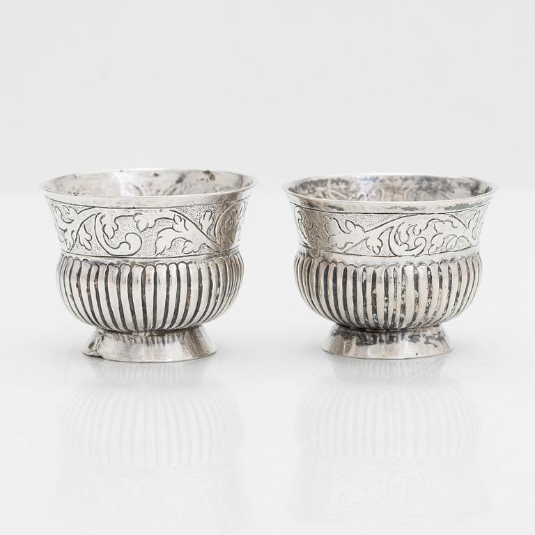 A pair of silver charka, maker's mark of Grigory Ivanov Serebrianikov, Moscow, Russia 1745.