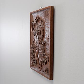 RELIEF, trä, signerad A. Flandin, 1900-tal.