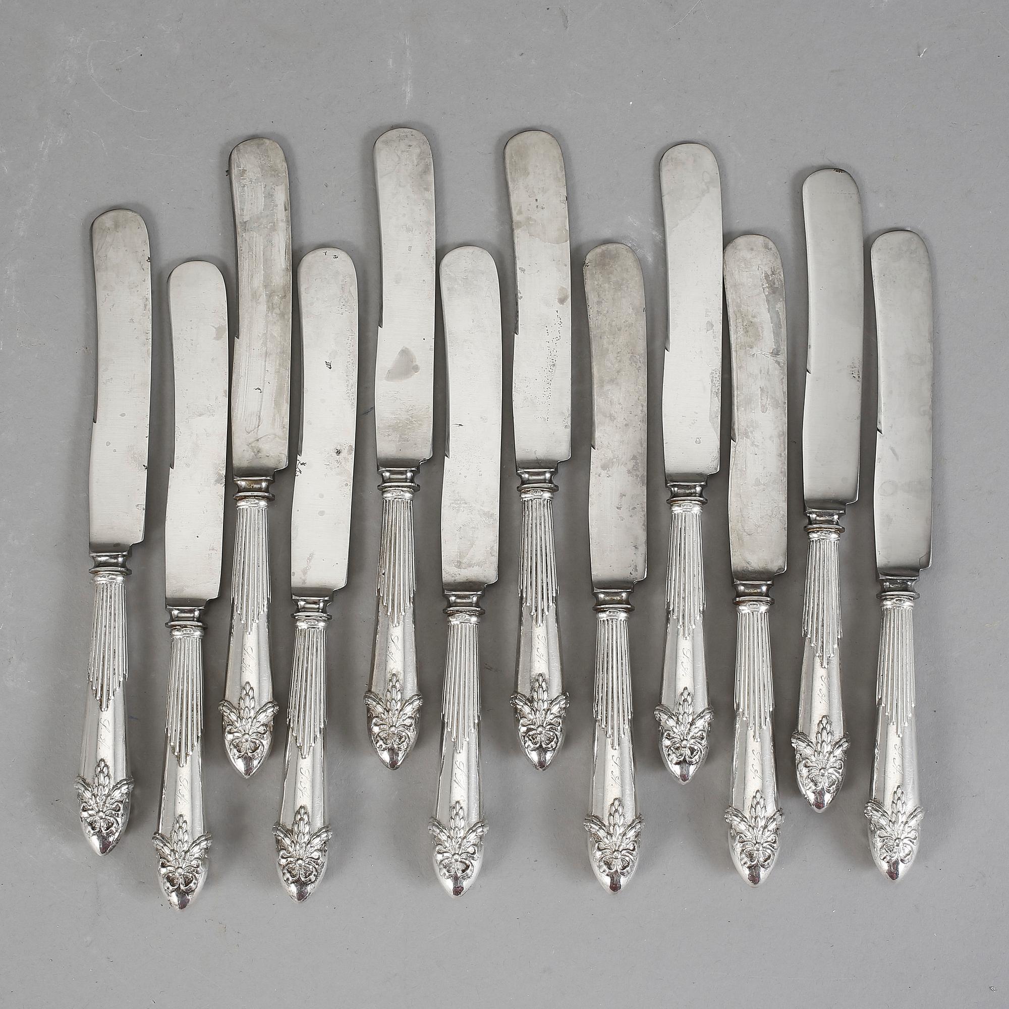 KNIVAR, silver, 12+5 st, "Empire", CG Hallberg, Stockholm, 1910.