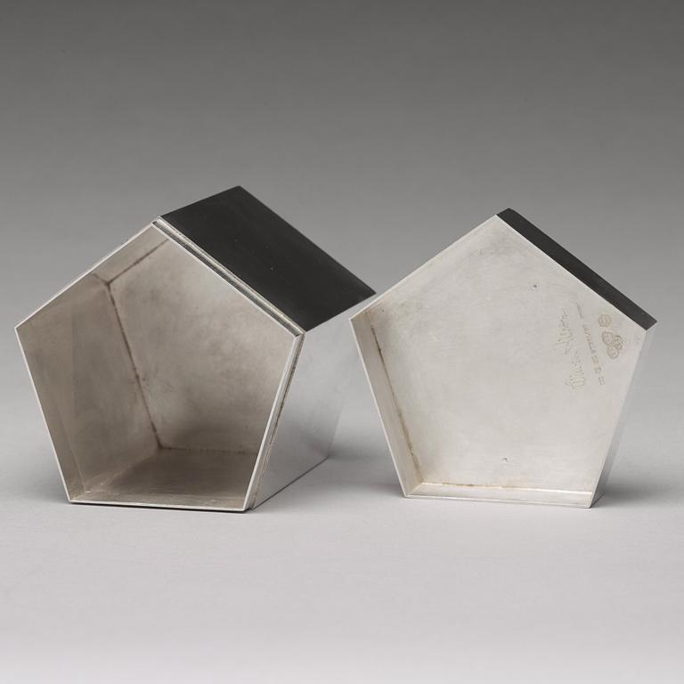 Wiwen Nilsson, a pentagonal lidded sterling jar, Lund, Sweden 1965.